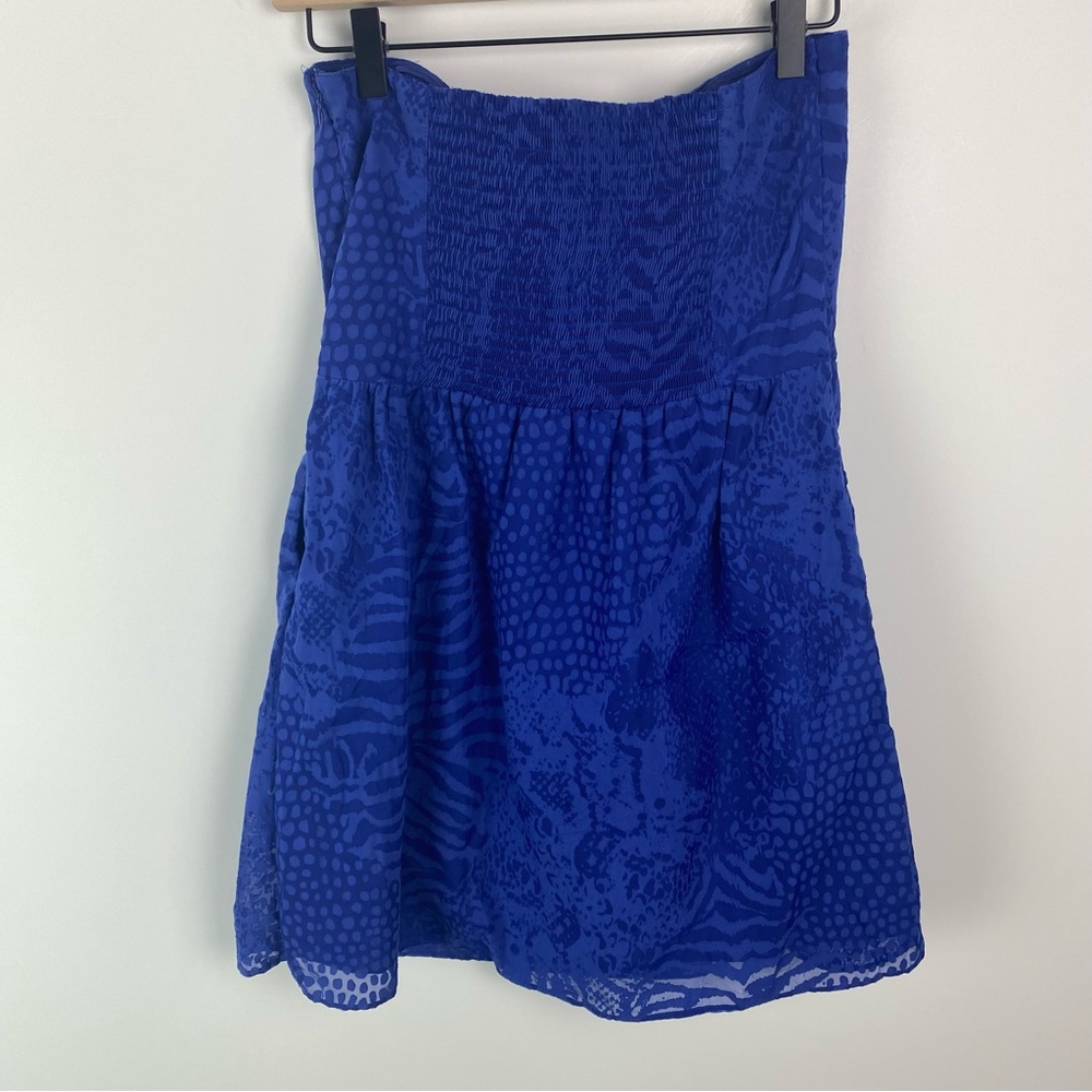 Express Blue Gauze Animal Print Strapless Minidress Medium - Picture 3 of 9